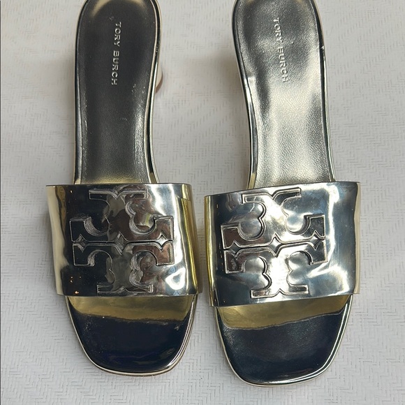 Tory Burch Sandals | Tory Burch Ines Gold Metallic Mules Size 9 - Picture 5 of 10